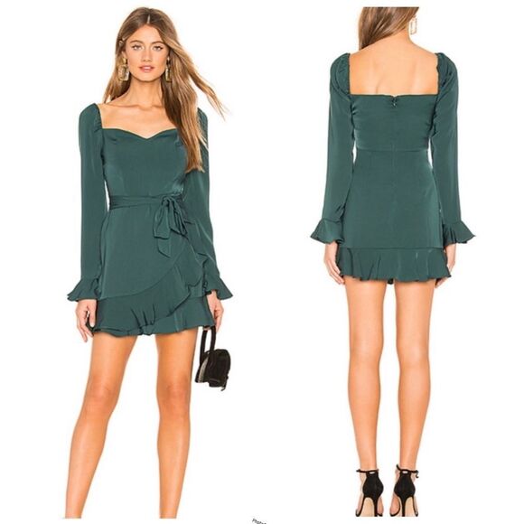 REVOLVE SUPERDOWN Khloe Ruffle Sleeve Mini Dress in Emerald Green - Picture 3 of 8